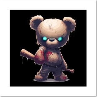 Spooky teddy bear with baseball bat Posters and Art